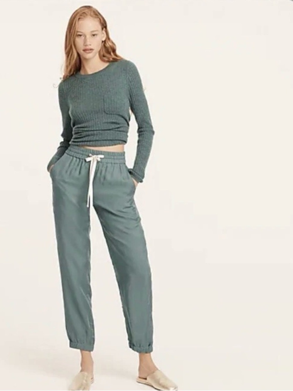 J. Crew Eco cupro jogger pant pale green sz 12